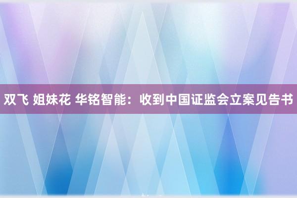 双飞 姐妹花 华铭智能：收到中国证监会立案见告书